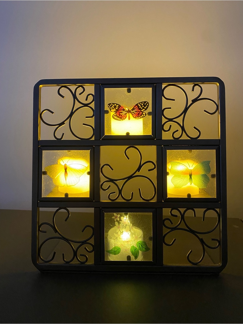 Vintage PartyLite Butterfly Tealight Candle Holder Easel Metal Etched Glass